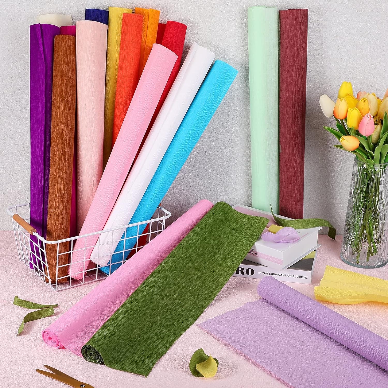 18 Rolls Crepe Paper Roll 20 Inch 8 Feet Wide Crepe Paper Streamer 70G DIY Flower Paper for Birthday Party Wedding Festival Ornament, 18 Colors