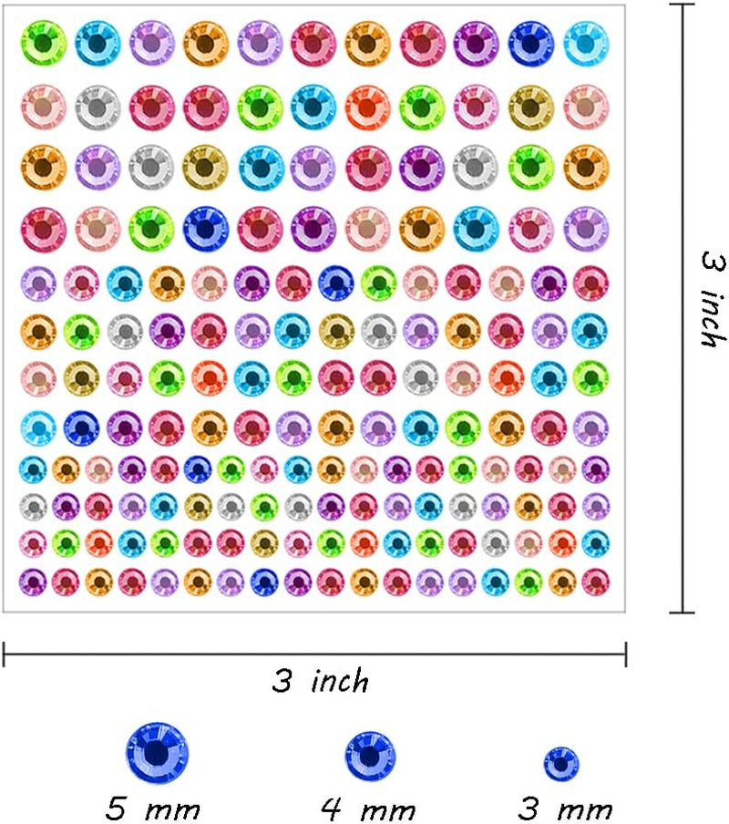 5504Pcs 32 Sheets 30 Colors 3Mm to 5Mm Self-Adhesive Face Gems Stickers,Colorful Bling Rhinestone Sticker Sheet for DIY Crafts,Face,Nail,Body,Makeup,Wedding,Decor,Embellishments(3 Size)