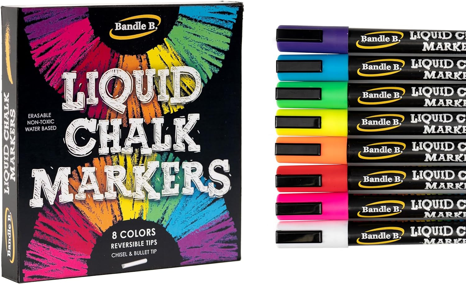 Chalk Markers - 8 Vibrant, Erasable, Non-Toxic, Water-Based, Reversible Tips, for Kids &amp; Adults for Glass or Chalkboard Markers for Businesses, Restaurants, Liquid Chalk Markers (Vibrant 6Mm)
