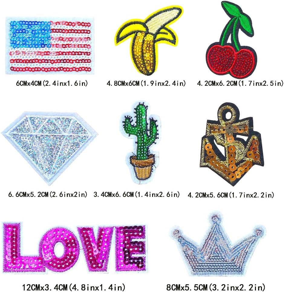 32Pcs Assorted Styles Colorful Sequins Sewing On/Iron on Embroidered Patches Clothes Dress Hat Pants Shoes Curtain Sewing Decorating DIY Craft Embarrassment Applique Patches (Sequins-2)