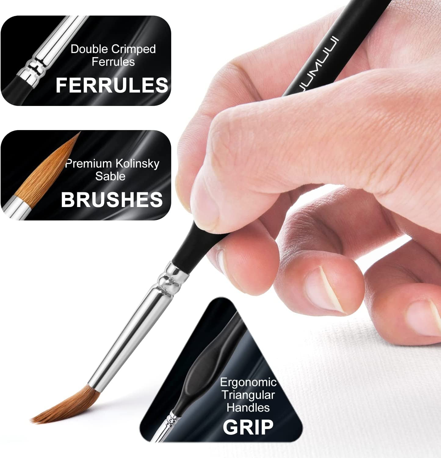 Kolinsky Sable Watercolor Brushes, 10Pcs Sable Detail Paint Brush Set Will Keep a Fine Tip Point and Spring for Watercolor Acrylic Gouache, Miniature, Nail Art & Models Warhammer 40K