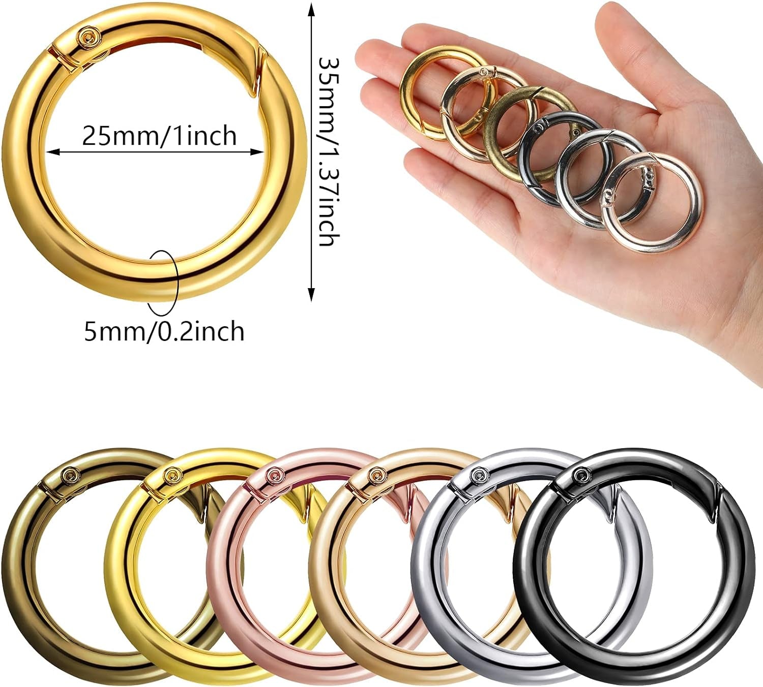 18 Pcs Spring O Rings Alloy round Spring Clips Circle Trigger Spring O Ring 35Mm Snap Buckle Clasp O Rings Keyring Hook Snap Clip for Keychains Bags Purses Handbags DIY Crafts, 6 Colors