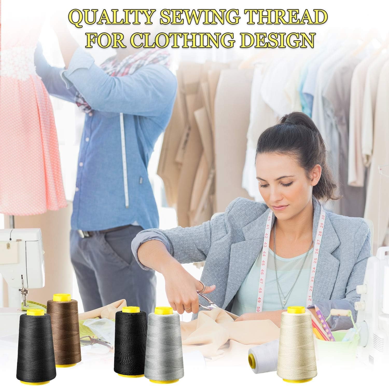 6 Rolls 3000 Yard Each Serger Thread Cones Spool Thread for Sewing Sewing Machine Thread Polyester Thread for Serger Overlock Quilting Sewing Machine