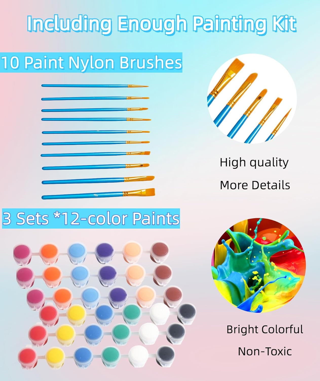 Kids Predrawn Canvas for Painting - 6 Packs 8X10 in Painting Canvas Panels Acrylic Paint Set with 12 Paints 10 Brushes for Girls Boys and Beginners