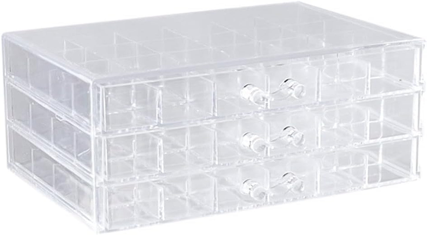 Compartment Storage Box 72 Grids Acrylic Organizer Box with 3 Drawers Storage Containers Transparent Organizer Box for Crafts Art Supply Painting Nail Tip Bead Earring Ring (Clear)