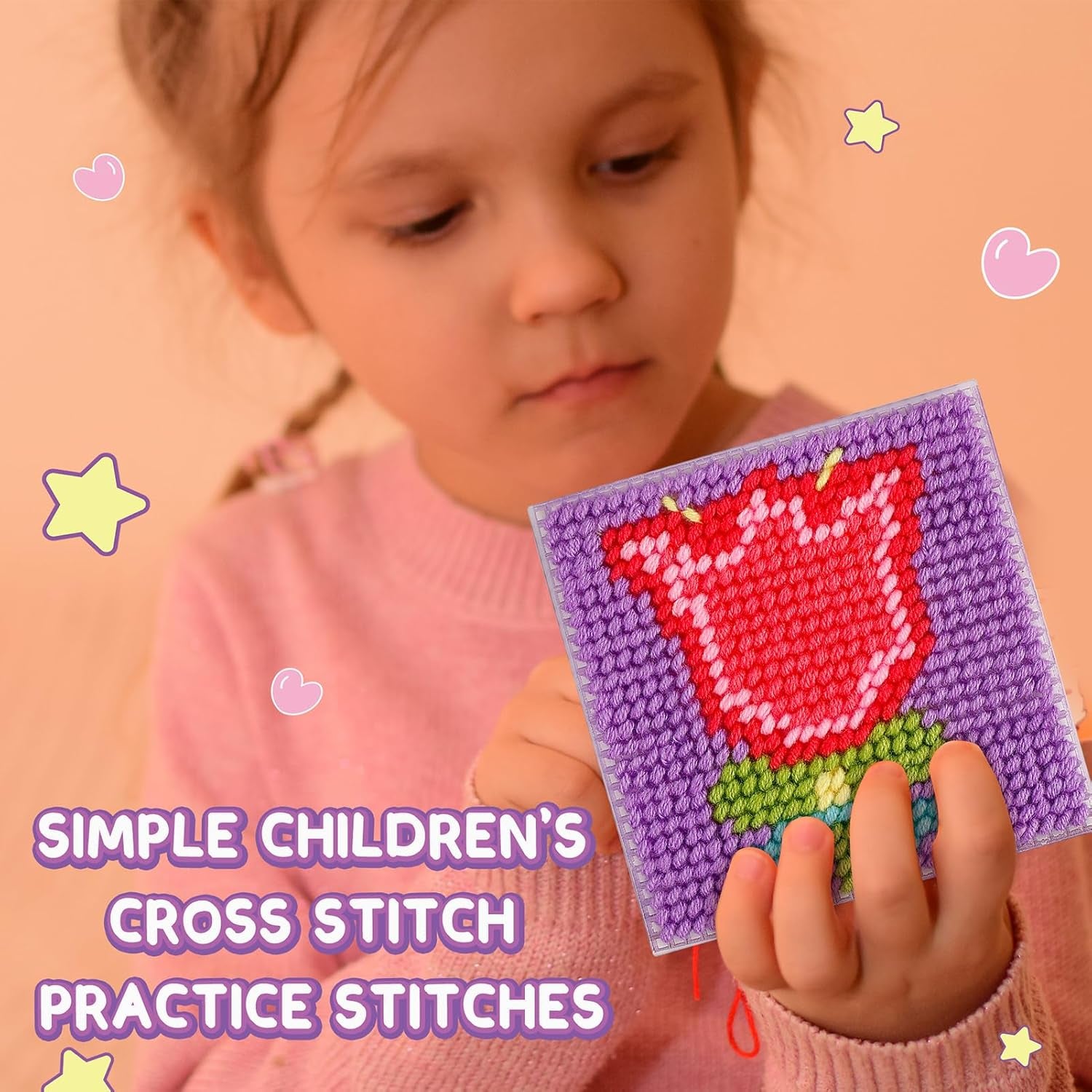 8-In-1 Cross Stitch Kit for Beginners Kids, Includes 8 PCS Plastic Canvas with Pre-Patterns, 13 Colors Threads, Instructions, Embroidery Needles for Beginners Sewing