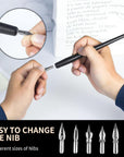 Dip Pen for Drawing with Ink - Antique Wooden Calligraphy Kits for Beginners with 6 Replaceable Nibs