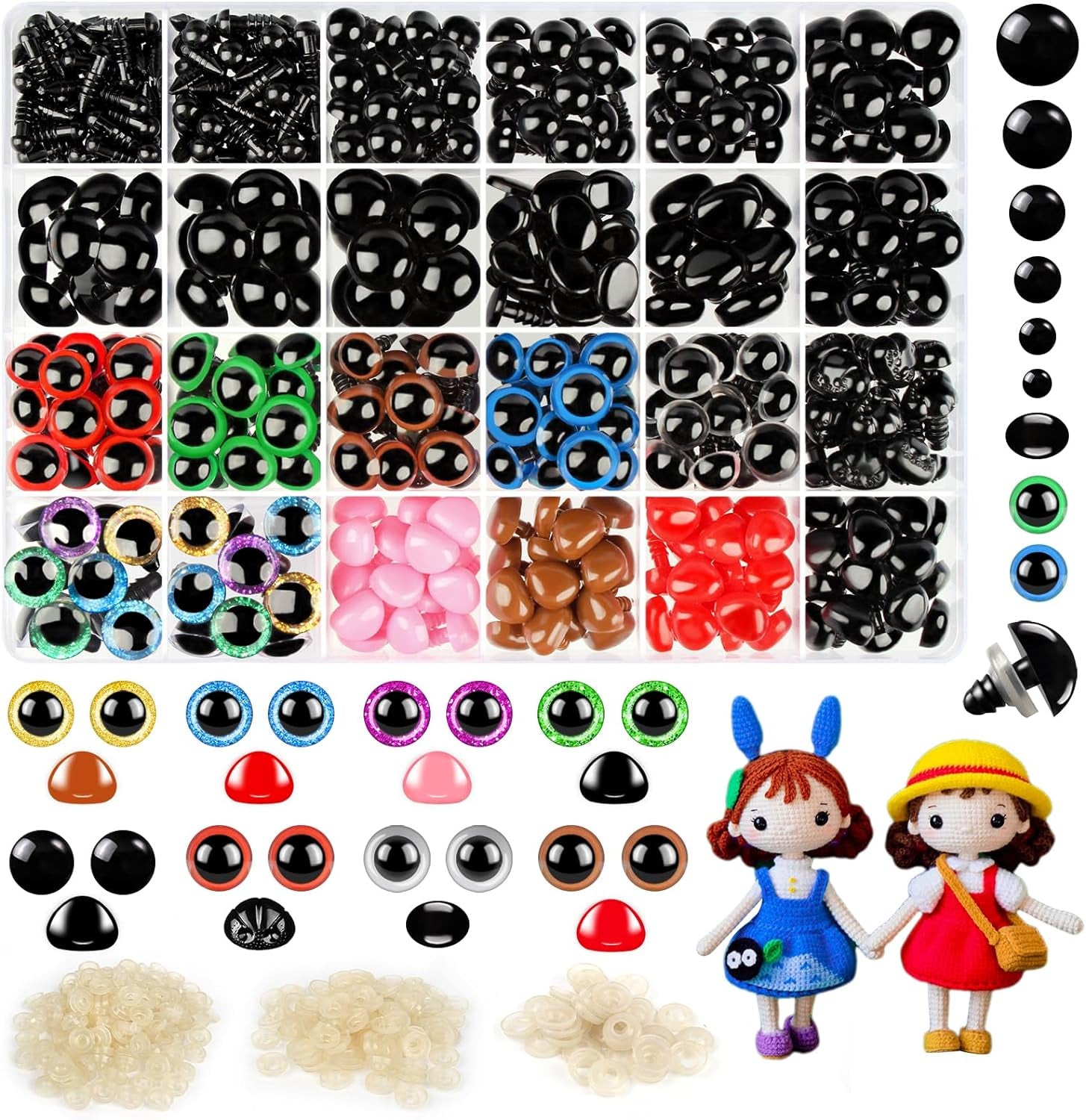 1200PCS Safety Eyes for Amigurumi, Stuffed Crochet Eyes with Washers 6Mm, 8Mm, 12Mm Plastic Crochet Safety Eyes Black Safety Eyes for Crochet Stuffed Animal Eyes for Craft Teddy Bear 6
