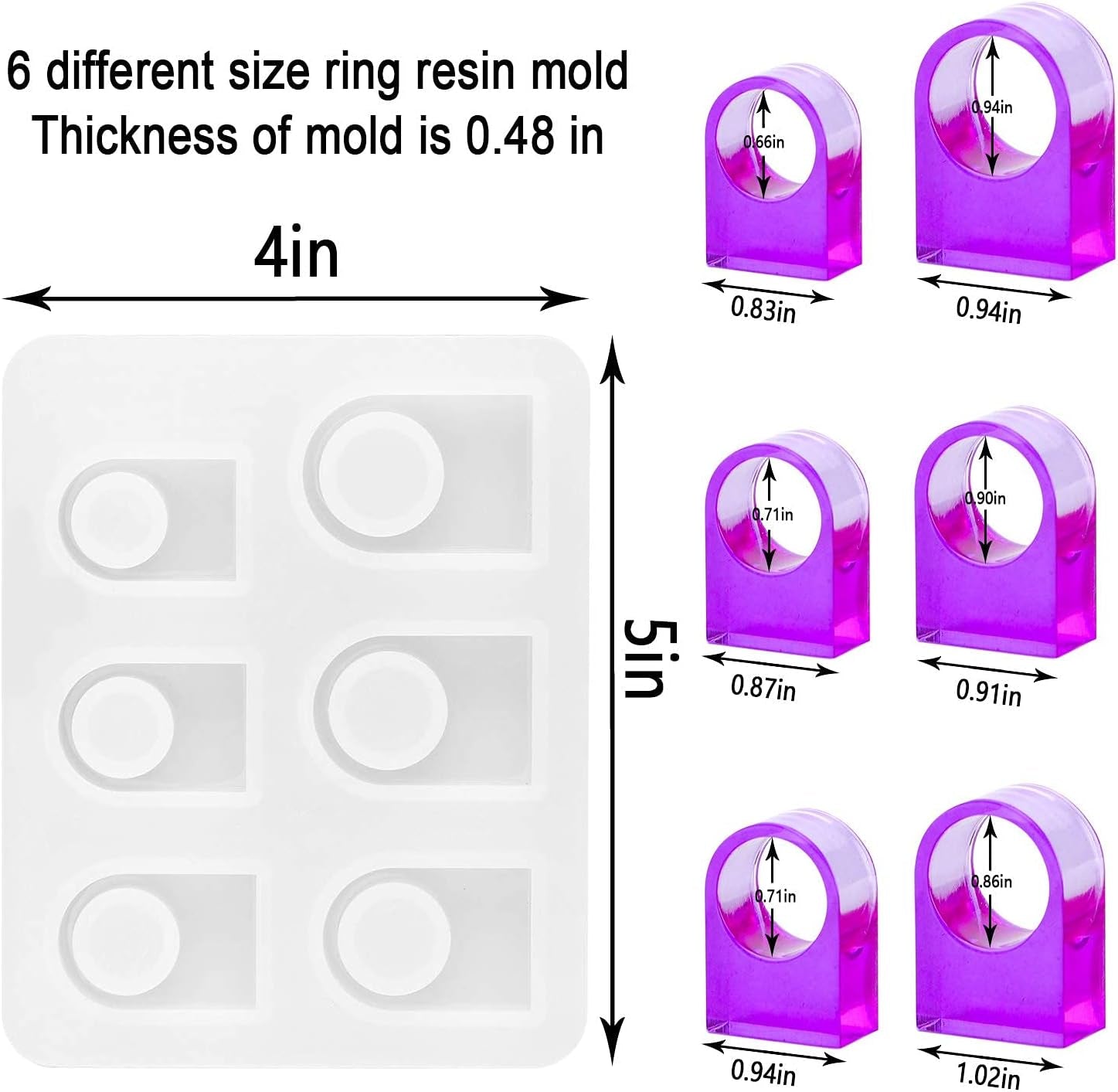 Resin Ring Silicone Mold, 2PCS Resin Casting Mold for Epoxy, Jewelry Mold for DIY Craft Projects, Rings, Necklaces, Earrings, Pendants, Keychains, Multiple Sizes