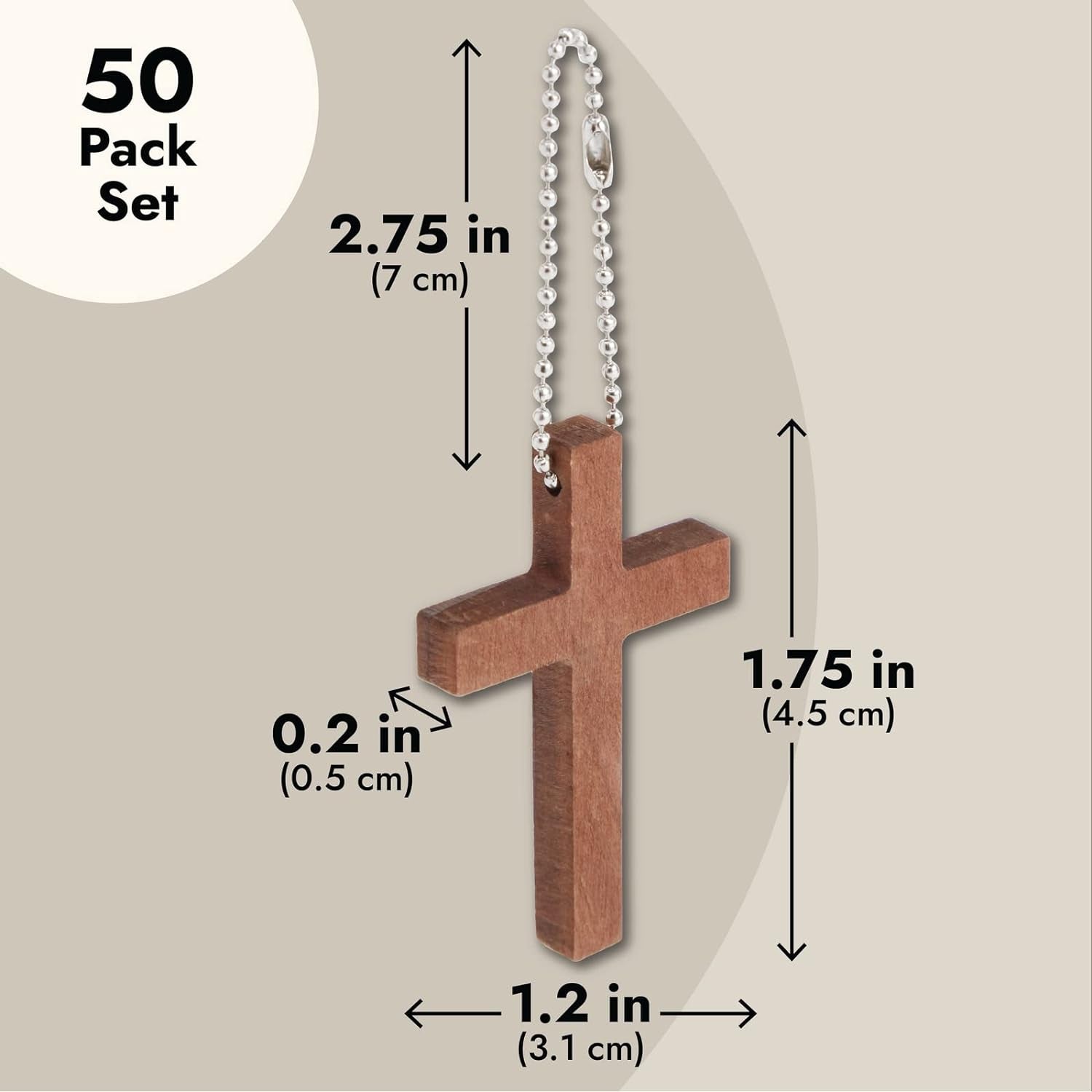 50-Pack Mini Wooden Cross Keychains Bulk for Christian Party Favors, Easter Crafts, Necklace and Bracelet Charms for Jewelry Making (1.2X1.7 In)
