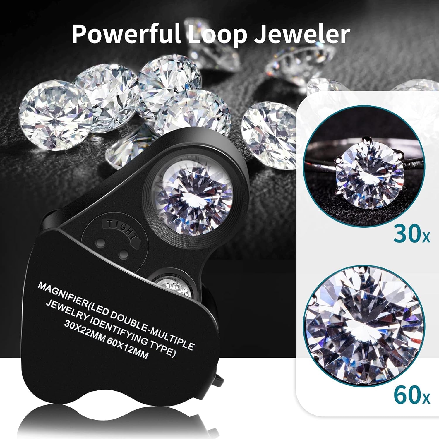 2 Pack Jewelers Loupe, 30X 60X 90X Illuminated Jewelers Eye Magnifier and Magnifying Glass Loop with UV Black Light and Bright LED Light for Gems, Jewelry, Diamond, Coins, Stamps (Black)