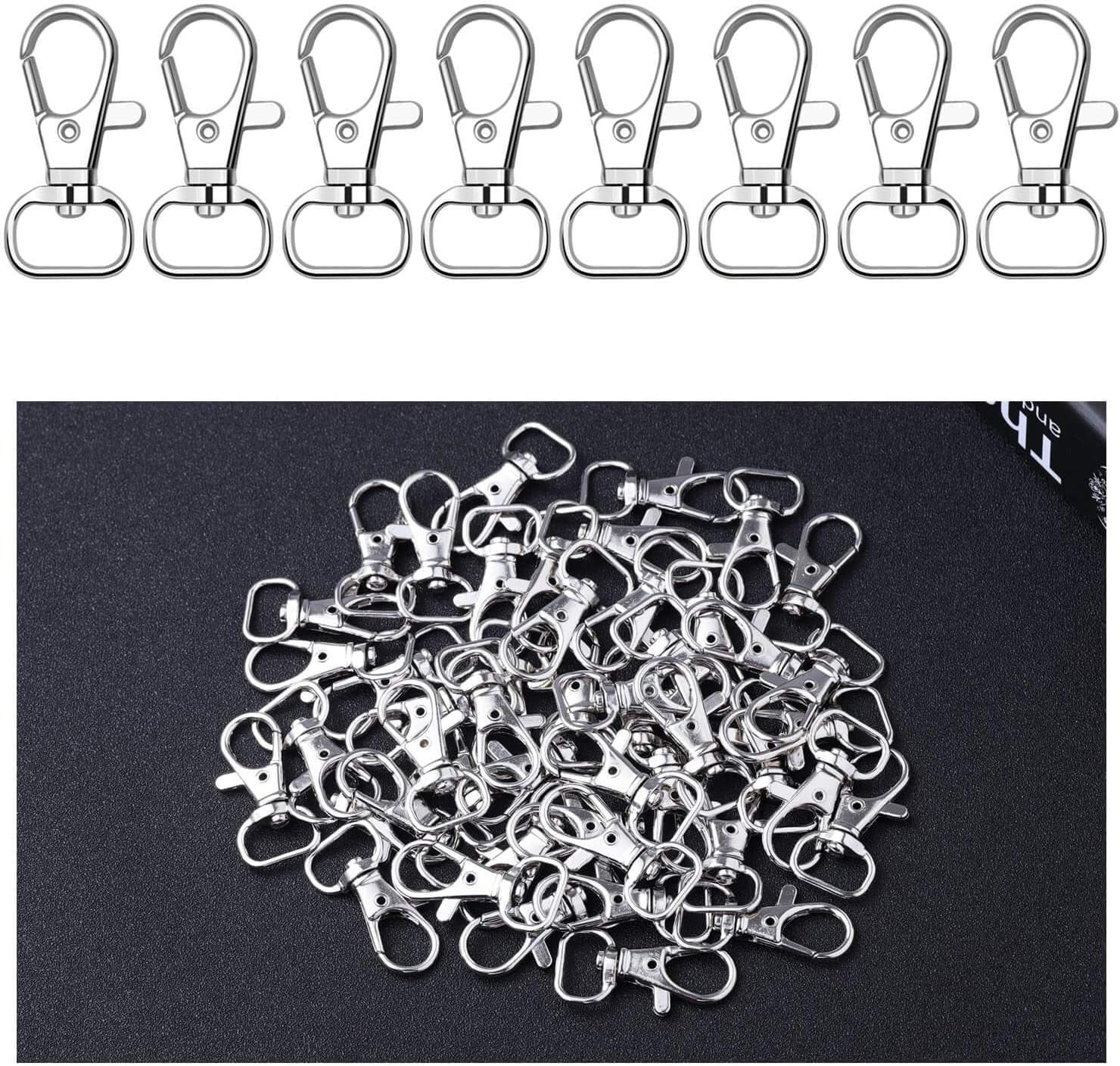 100Pcs Key Chain Clip Hook and D Rings Set Include 50Pcs Swivel Snap Hooks Lanyard Clips and 50Pcs D Rings for Keychain and Purse Hardware (1/2” inside Width)