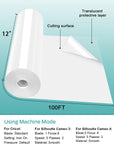 Vinyl Heat Transfer 12" X 100Ft-White Matte Htv Iron on Vinyl Roll for Cricut/Cameo Bundle, DIY Shirts, Bags, Socks, Shoes, Pillow and Other Frabic - Washed and Easy to Cut & Weed