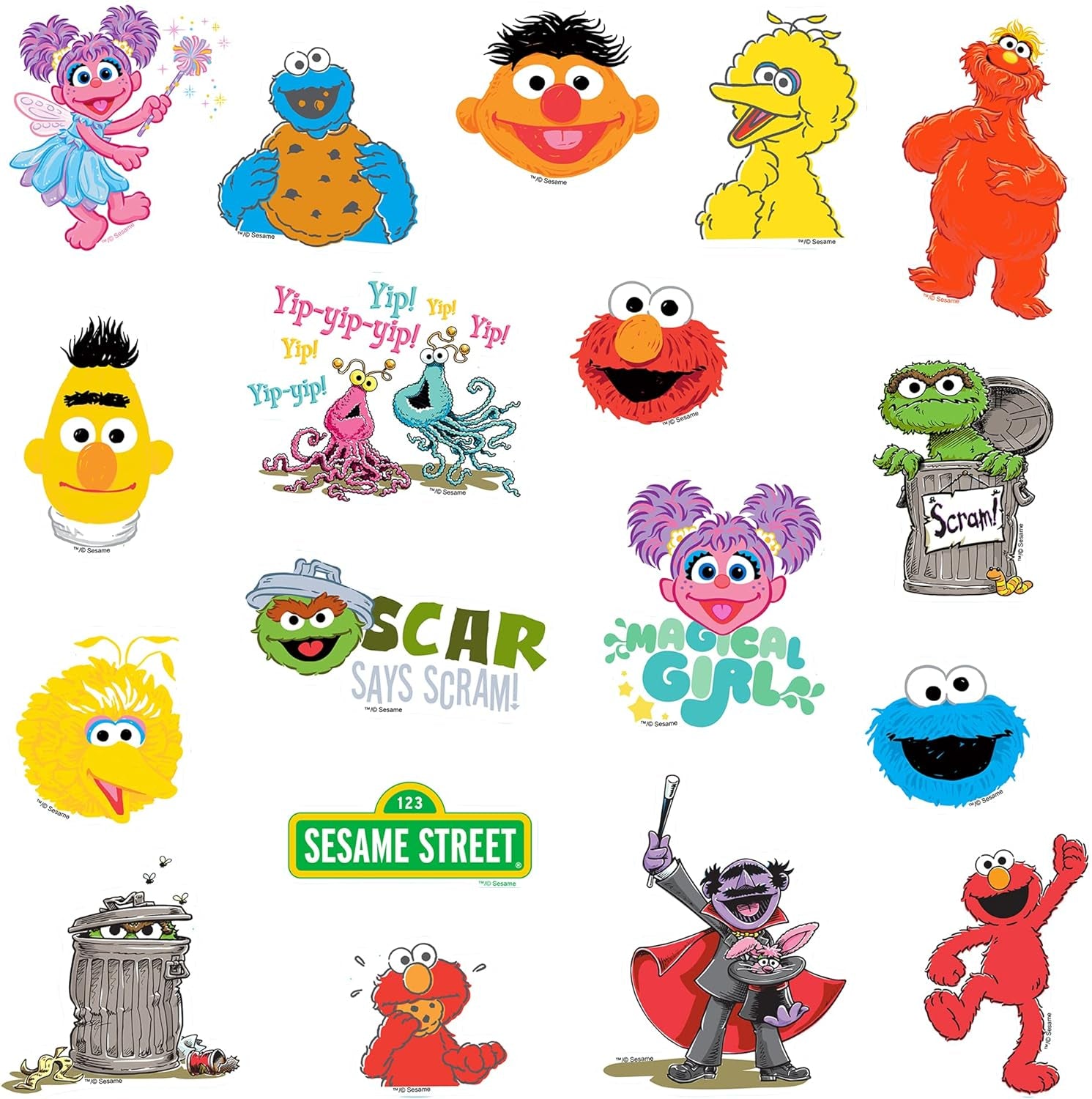 Sesame Street Sticker Pack Die Cut Vinyl Large Deluxe Stickers Variety Pack - Laptop, Water Bottle, Scrapbooking, Tablet, Skateboard, Indoor/Outdoor - Set of 50