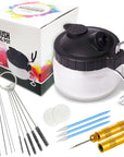 Airbrush Cleaning Kit - Airbrush Clean Pot Glass Cleaning Jar with Holder, 5Pc Cleaning Needles, 5Pc Cleaning Brushes, 1 Wash Needle, 2 Extra Filters