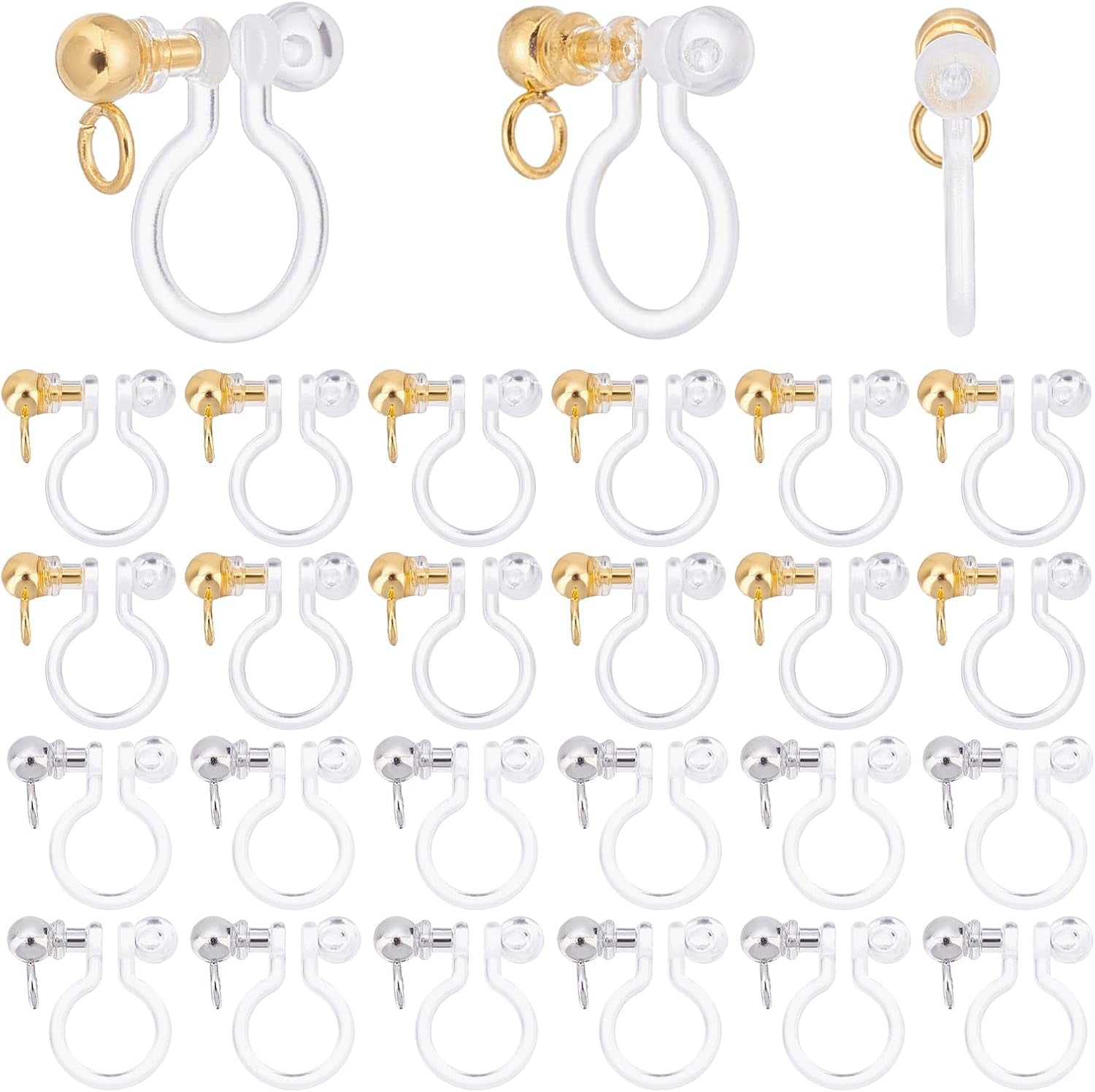 24Pcs Transparent U Type Earring Findings Alloy Invisible Clip on Earring Converter Non-Pierced Earrings Painless Allergy-Free Resin Earring Components for Non Pierced Ears