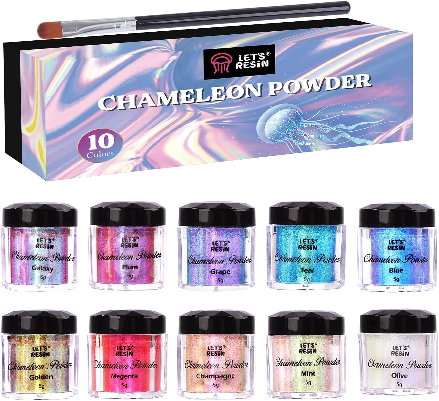Chameleon Mica Powder, 10 * 5G Color Shifting Mica for Epoxy Resin/Tumbler, Saturated Chrome Pigment for Oil Painting,Slime,Nails
