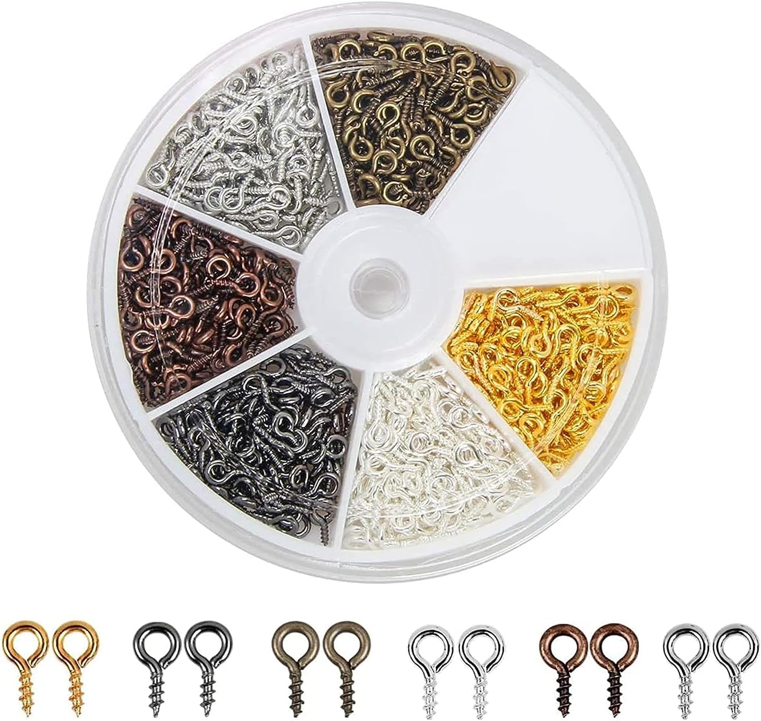 6 Color 600-1200Pcs Small Screw Pins, Threaded Silver Clasps and Hooks for Jewelry Making (600)