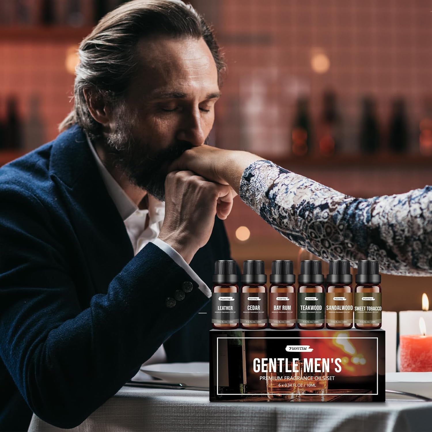 Fragrance Oil Gentlemen'S Set, Scented Oil for Candle Scents for Candle Making, Soap Making Scents, Diffuser Oils Scents | Leather, Sweet Tobacco, Teakwood, Bay Rum, Cedar, Sandalwood (6*10ML)