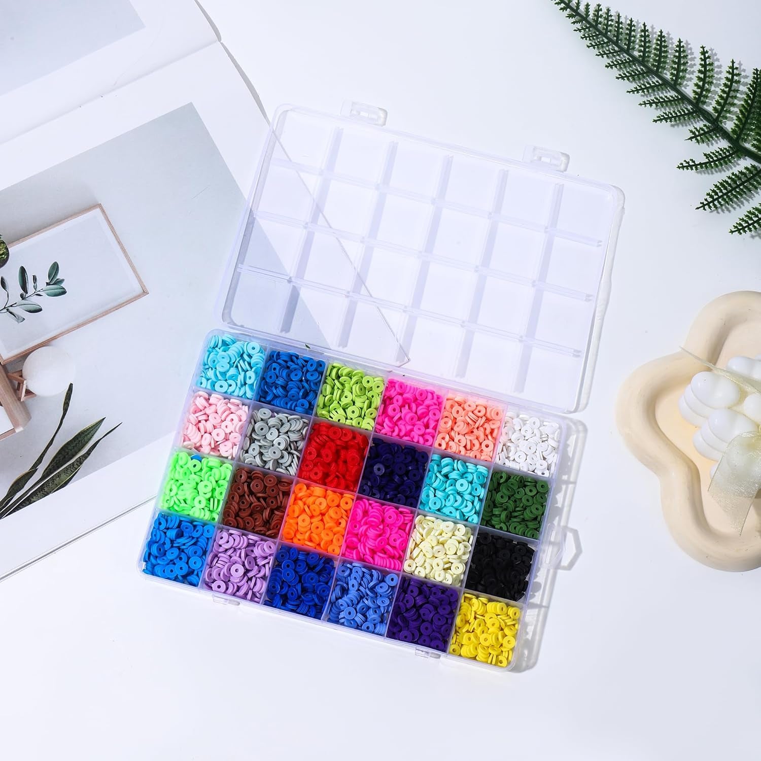 5000+Clay Beads Bracelet Making Kit, Flat round Spacer Beads Heishi for Bracelets Jewelry Making Kit Earring DIY Crafts Holiday Gift