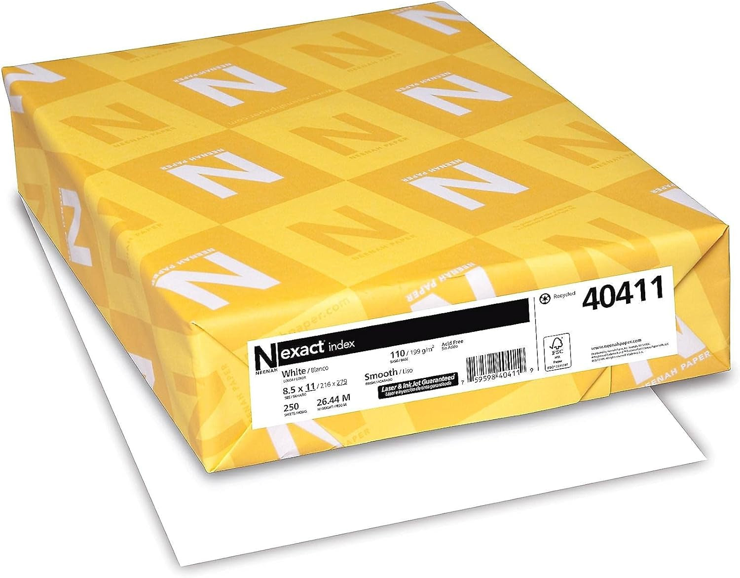 Neenah Paper Exact Index, 110-Pounds, 8.5 X 11 Inches, 250 Sheets, White, 94 Brightness (WAU40411)
