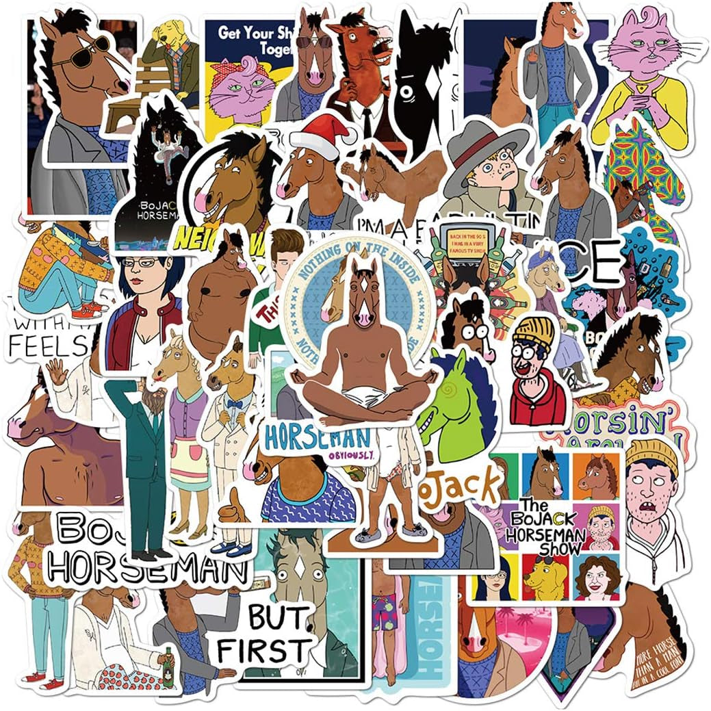 50Pcs Bojack Horseman Waterproof Stickers for Water Bottle Cup Laptop Bike Skateboard Luggage Box Vinyl Graffiti Patches BRJHSL