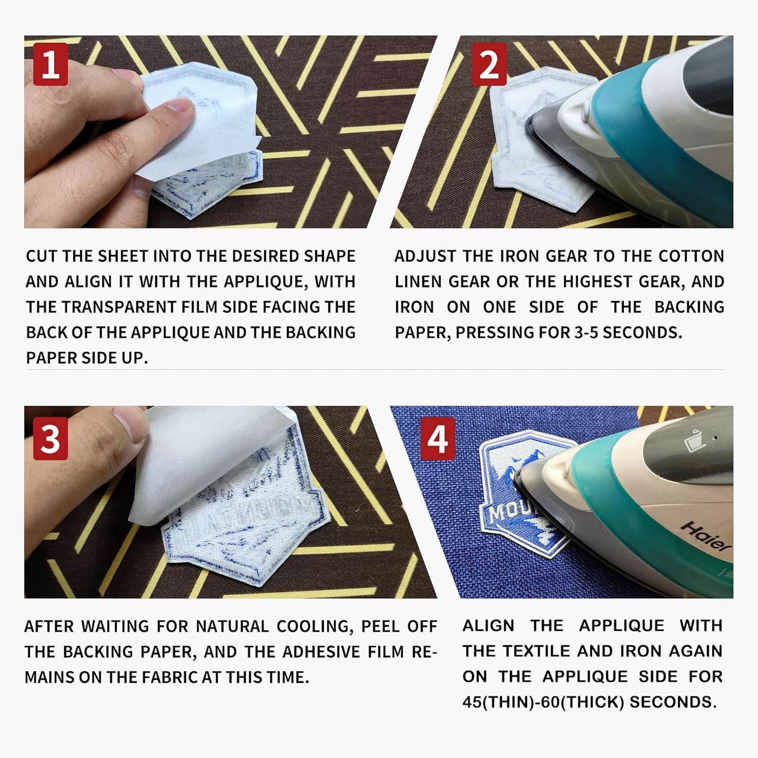 KEPAIBOS Double Sided Iron on Adhesive Sheets with Backing Easy-Iron Permanent Fusible Patch Fabric Glue A4 Size 20 PCS (Lightweight M)