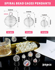 Spiral Bead Cages Pendants, 30 Pcs 3 Sizes Silver Plated Stone Holder Necklace Cage Pendants Findings for Jewelry Making and Crafting