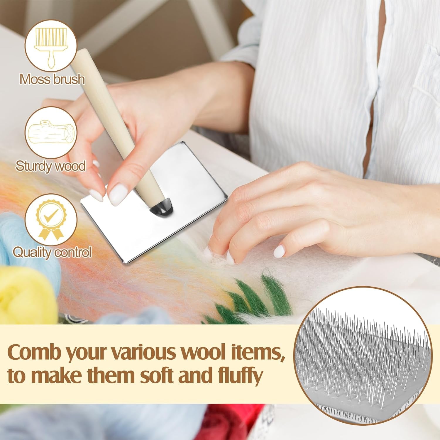 2 Pcs Wool Carders, Hand Carders for Wool Needle Felting Brush Wooden Wool Carders Needle Felting Wool Carding Brushes Needle Felting Tools for Needle Felting Craft Felt Project (Gray, Large)