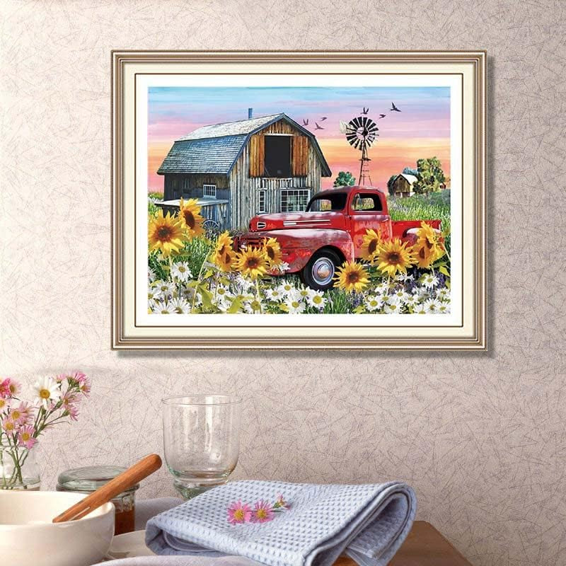5D DIY Diamond Painting Kits for Adults Kids Farmhouse Full Drill Embroidery Cross Stitch Crystal Rhinestone Paintings Pictures Arts Wall Decor Painting Dots Kits 15.7X11.8 In