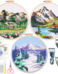 3 Sets Learn to Embroider Kit, Begginer Embroidery Kit for Adults, Embroidery Starter Kit with Patterns, Needles, Ajustable Hoop, Instructions