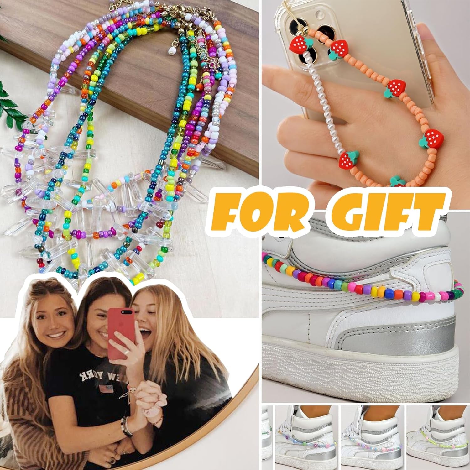 6720 Pcs 4Mm Seed Beads for Jewelry Making Kit, 6/0 48 Colors Bracelet Beads Pony Beads Waist Beads Kit with Pendant Charms Kit and Letter Beads