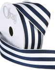Offray 1.5" Wide Grosgrain Ribbon, 25 Yards, Navy Blue and White Stripe