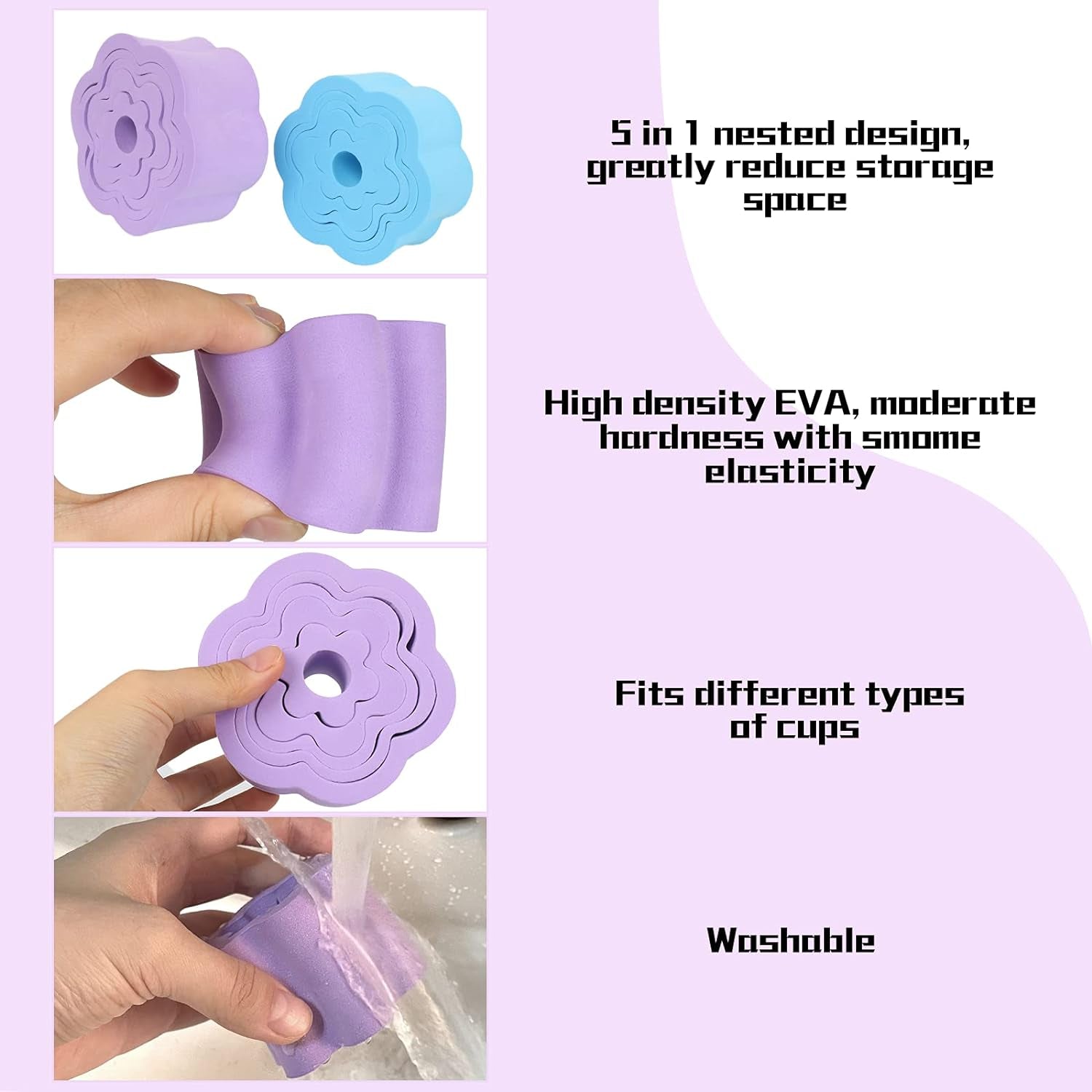 30 Pcs Cup Turner Foam Set-5 Sizes Cup Turner Inserts Expandable Spinner Sponge Cup Turner Accessories for Tumblers, Cola Shaped Water Bottles(1.57/2.44/2.83/3.18/3.74 Inch Diameter, 6 Colors) (B)