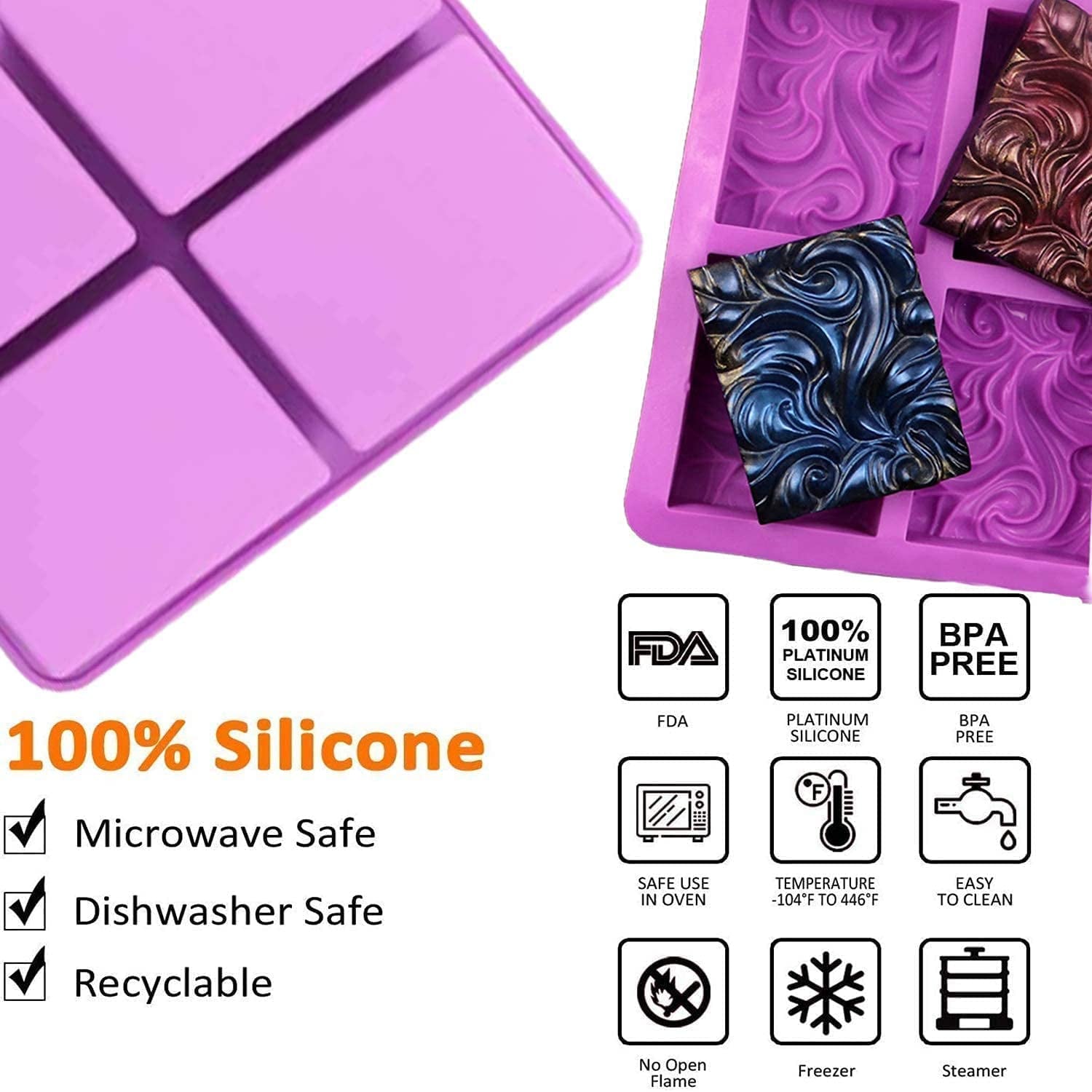 3 Pack Silicone Soap Molds 6 Cavities Silicone Soap Mold Rectangle Oval and Flower Shapes Soap Molds for Soap Making Handmade Cake Chocolate Biscuit Pudding Jelly Ice Cube Tray