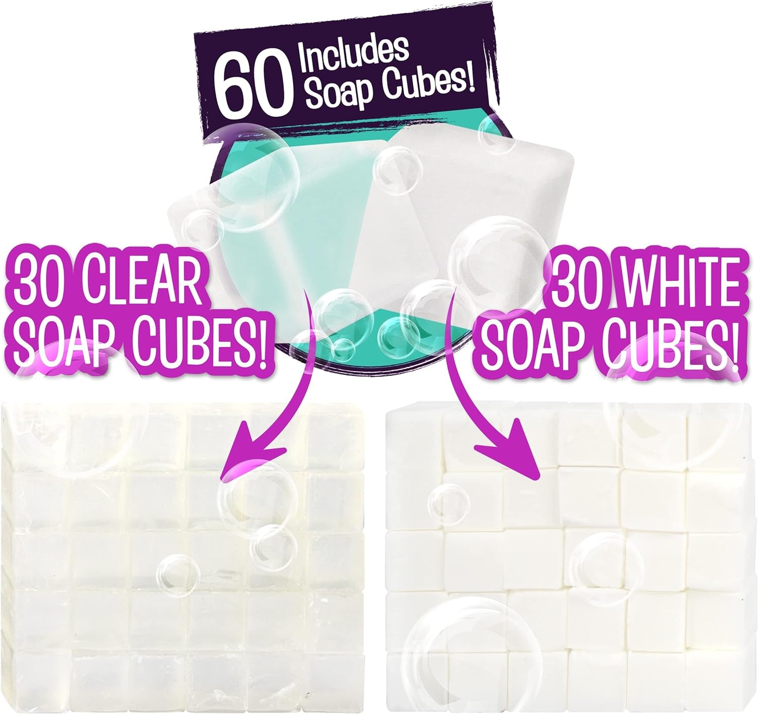 DIY Soap Making Kit Refill Pack - 60 Soap Cubes for the Super Soap Studio Kit- 30 Clear and 30 White Soap Cubes Included- Make Your Own Soap for Boys Girls- Fun Education Activity for Kids 6+