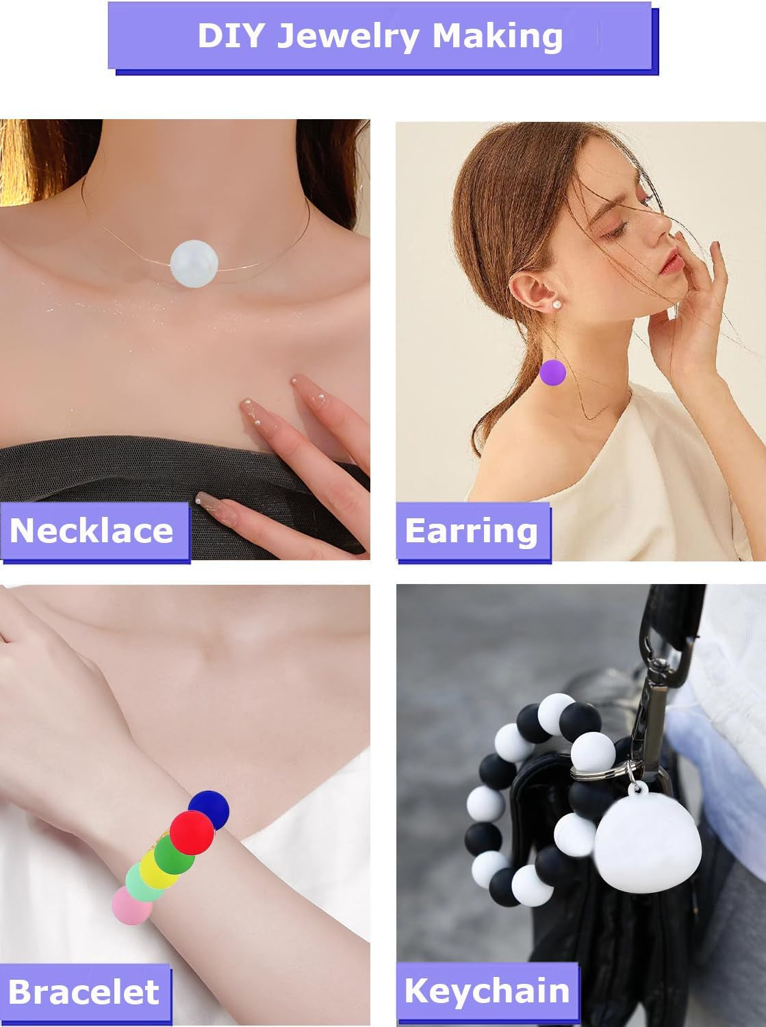 300Pcs Silicone Beads, 12Mm round Silicone Beads Bulk for Keychain Making Kit 30 Colors Rubber Beads Silicone Focal Beads Loose Beads for Necklace Bracelet Lanyard Making