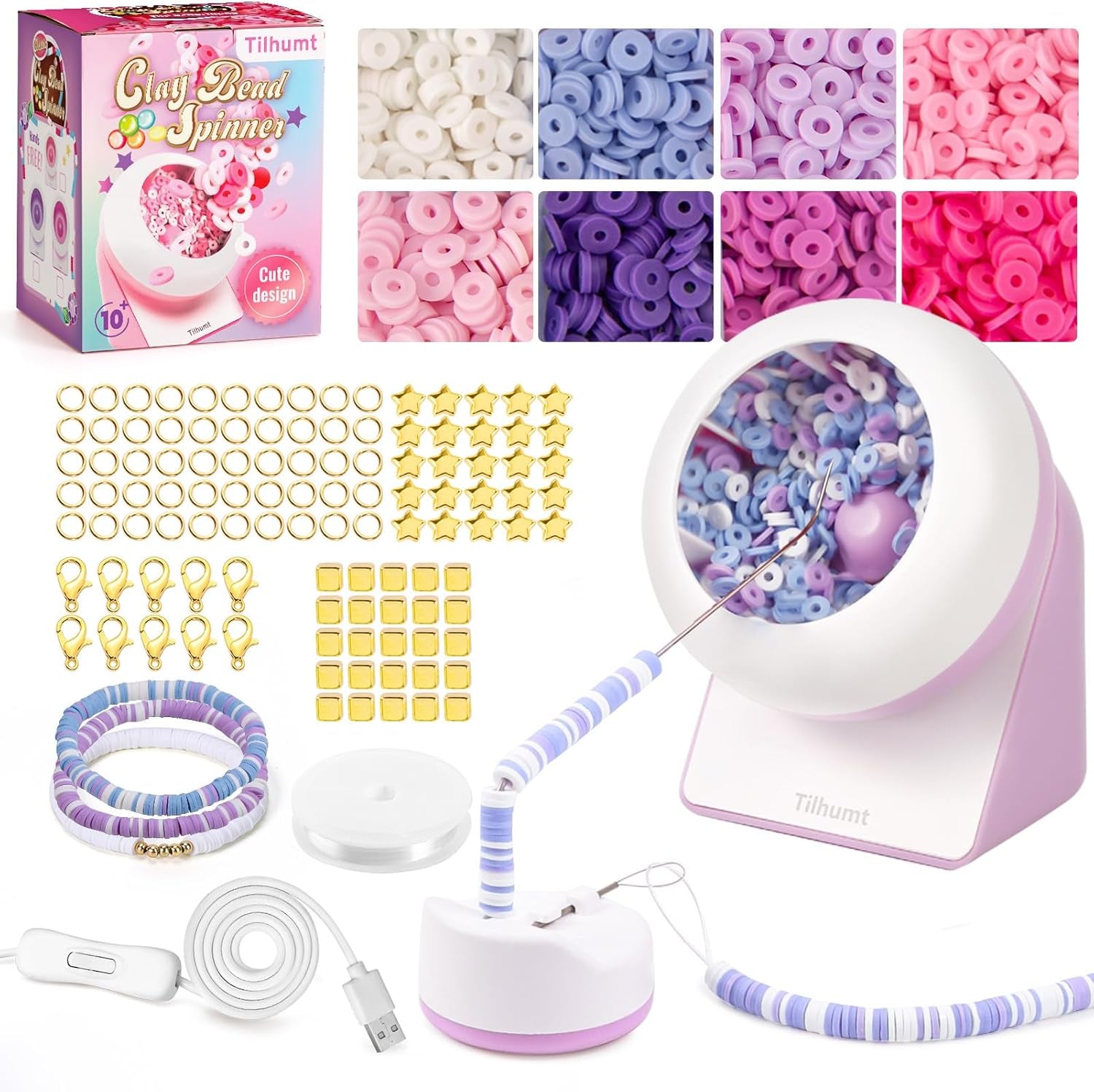 Bead Spinner with Clay Beads, Gift Beading Set for Girls, 2112Pcs Bracelet Making Kit with Electric Bead Spinner for Jewelry Making, Automatic Bracelet Maker for Making Friendship Bracelets