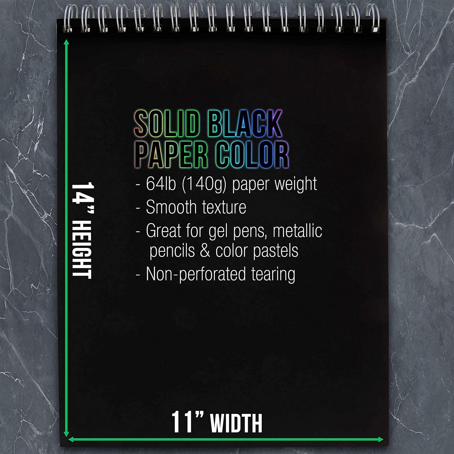 11" X 14" Premium Black Heavyweight Paper Sketch Pad, Pack of 2, 30 Sheets Each, 64Lb (140Gsm) - Spiral Bound Artist Drawing Paper - Colored Pencils, Gel Pens, Oil Pastels