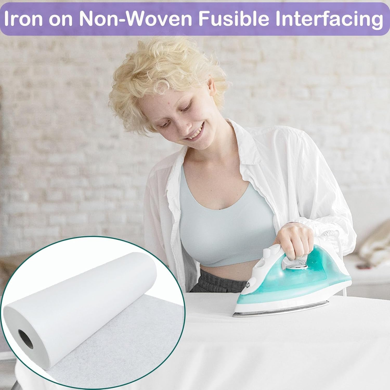 Lightweight Fusible Interfacing for Sewing 11.8 Inch X 54.7 Yard Iron-On Non-Woven Fusible Interfacing White Polyester Single-Sided Interfacing for DIY Crafts Supplies