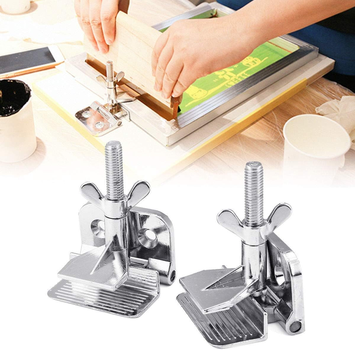 2PCS of Screen Printing Clamps Screen Frame Butterfly Hinge Clamp for Silk Screen Printing Frame Machine,For Fixing Screen Printing Mesh,Screen Printing Press DIY Tool Include 4 Screws