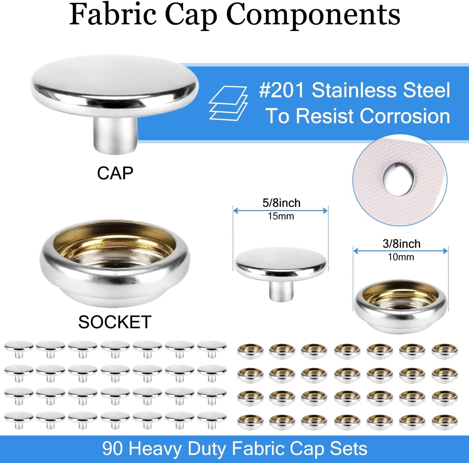 Canvas Snap Kit,  Marine Grade Stainless Steel Snaps, Screw Snaps,Boat Cover Snaps, Carpet Snap Kit with Setting Tool for Boat Cover Furniture (Silver-314Pcs)