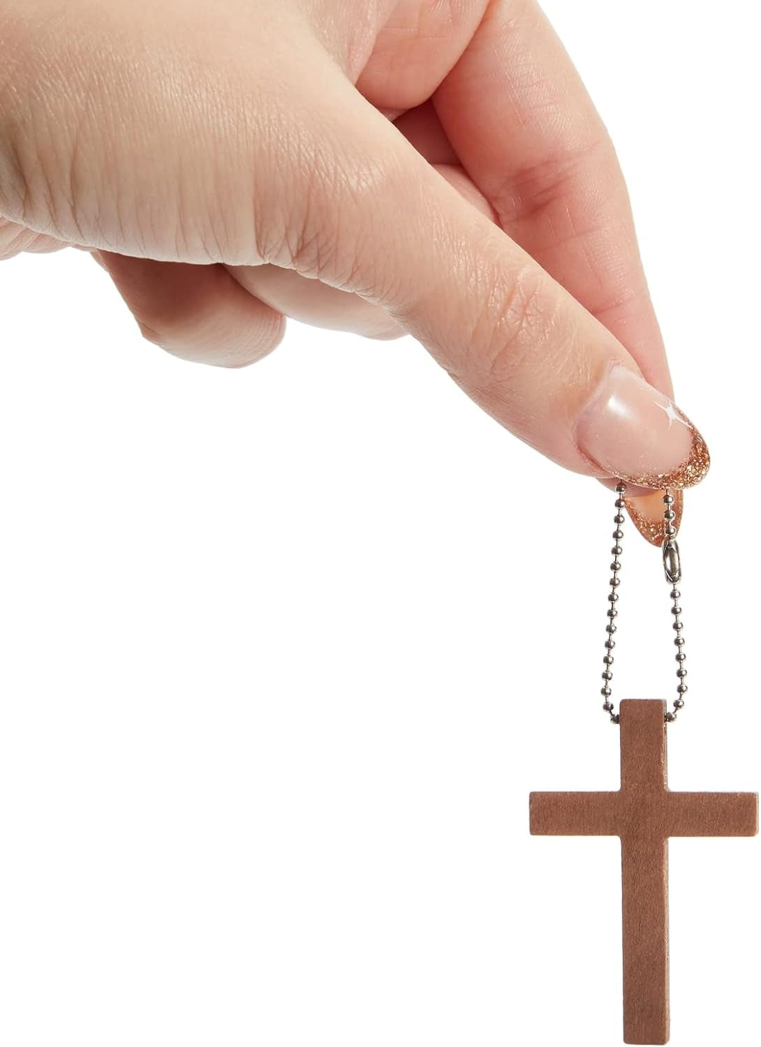 50-Pack Mini Wooden Cross Keychains Bulk for Christian Party Favors, Easter Crafts, Necklace and Bracelet Charms for Jewelry Making (1.2X1.7 In)