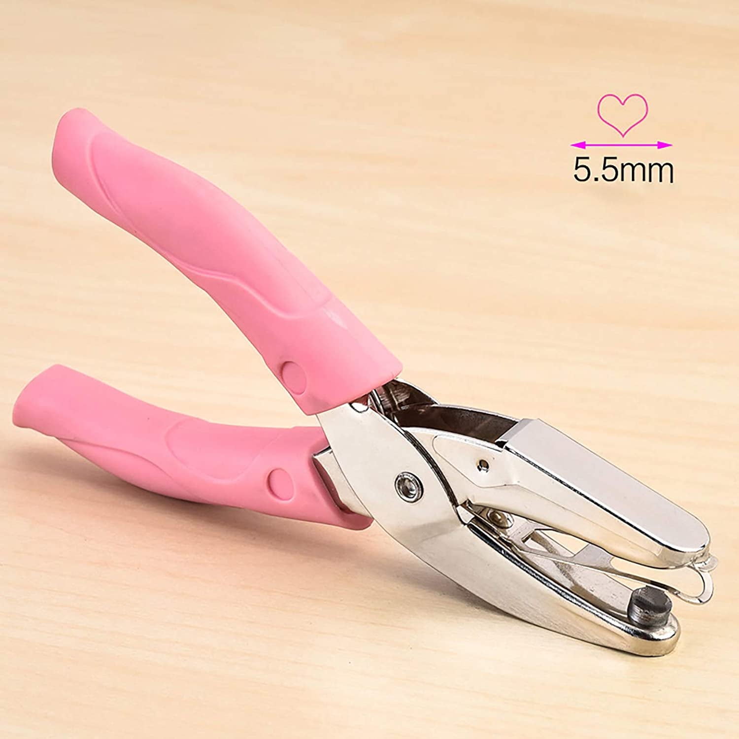 1 Pack 6.3 Inch Length 1/4 Inch Diameter of Heart Shape Hole  Single Paper Hole Punch, Puncher with Pink Soft Thick Leather Cover(Heart 1/4 Inch)