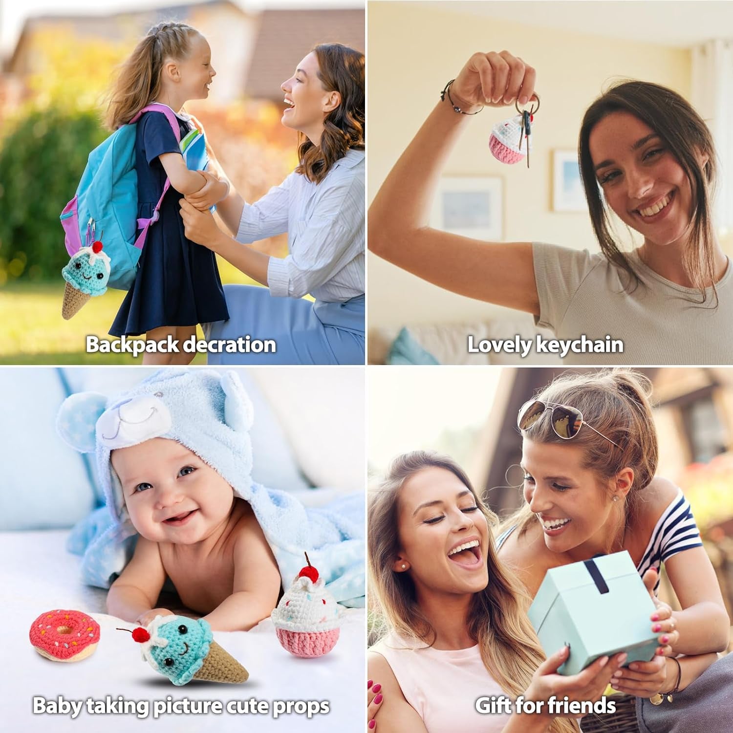 Crochet Kit for Beginners, 3Pcs Dessert Beginner Crochet Kit for Kids and Adults, Crochet Starter Kit DIY Knitting Kit with Step-By-Step Video Tutorial