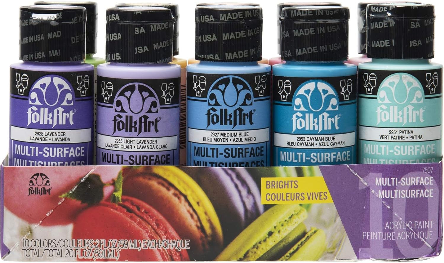Color, 10 Bottle Multi-Surface Acrylic Paint Set, 2Oz, Brights