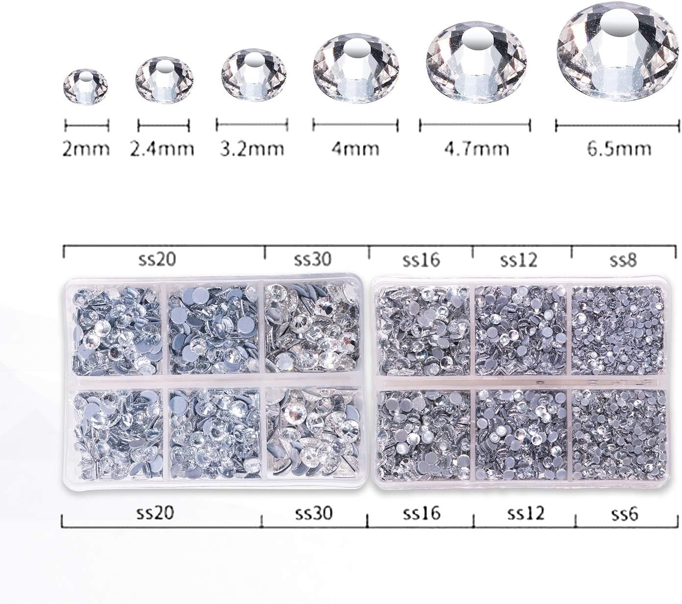 5040Pcs Clear Rhinestones for Crafts, Flatback White Nail Gems, Craft Glass Diamonds Stones with Tweezers and Picking Pen, SS6-SS20 Crystal