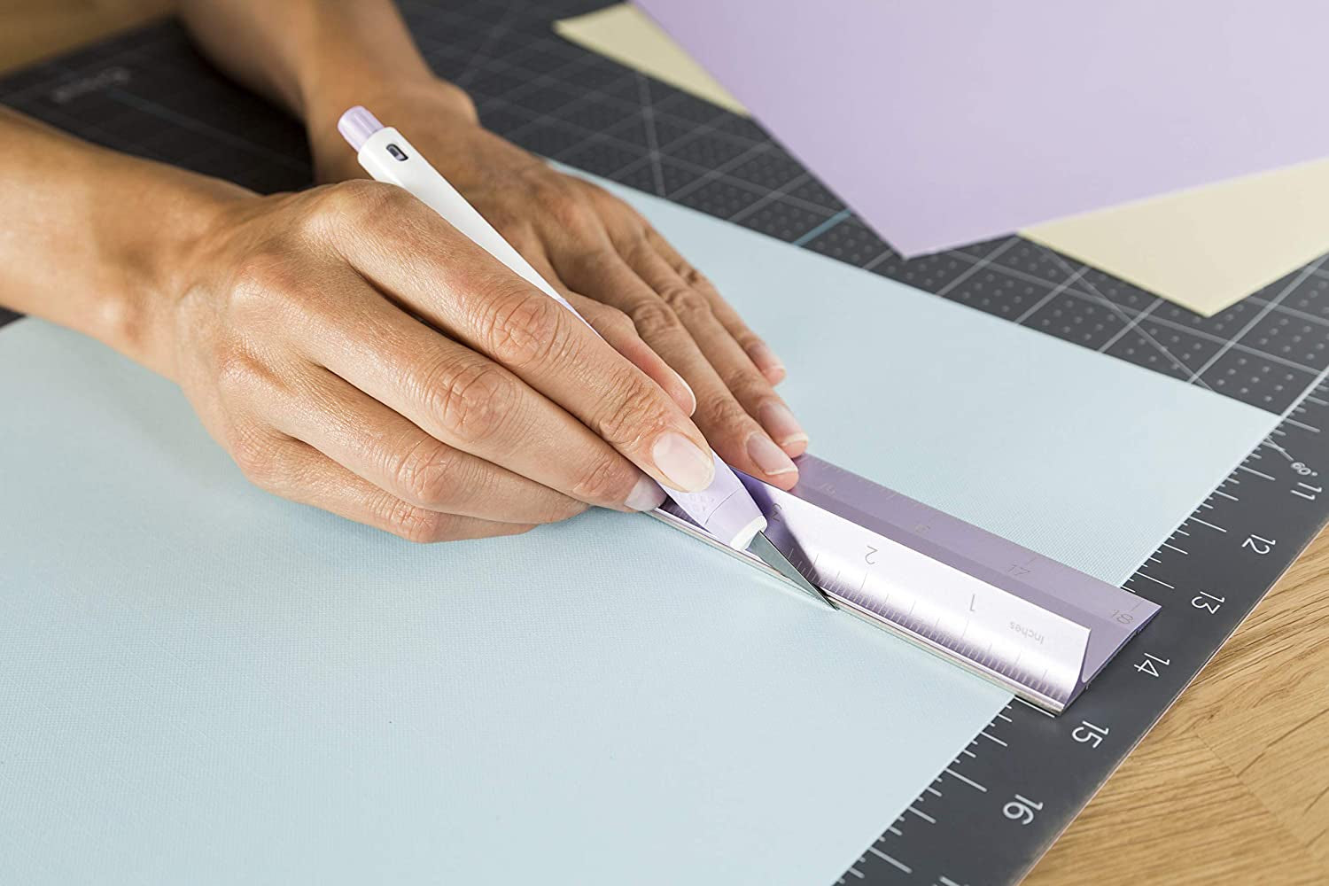 Metal Ruler - Safety Cutting Ruler for Use with Rotary Cutters,  Truecontrol Knife, Xacto Knife - Great for Quilting, Scrapbooking, Crafting and Paper Cutting - 18&quot;, [Lilac]
