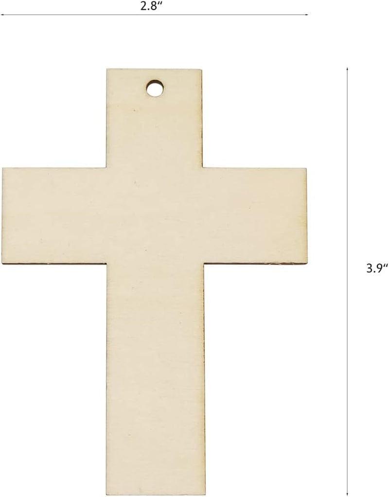 32 Pack Wood Cross Cutouts Small Wooden Crosses Hanging Ornaments DIY Cross Craft Gift Tags for Thanksgiving Christmas Home Party Decoration Craft Project