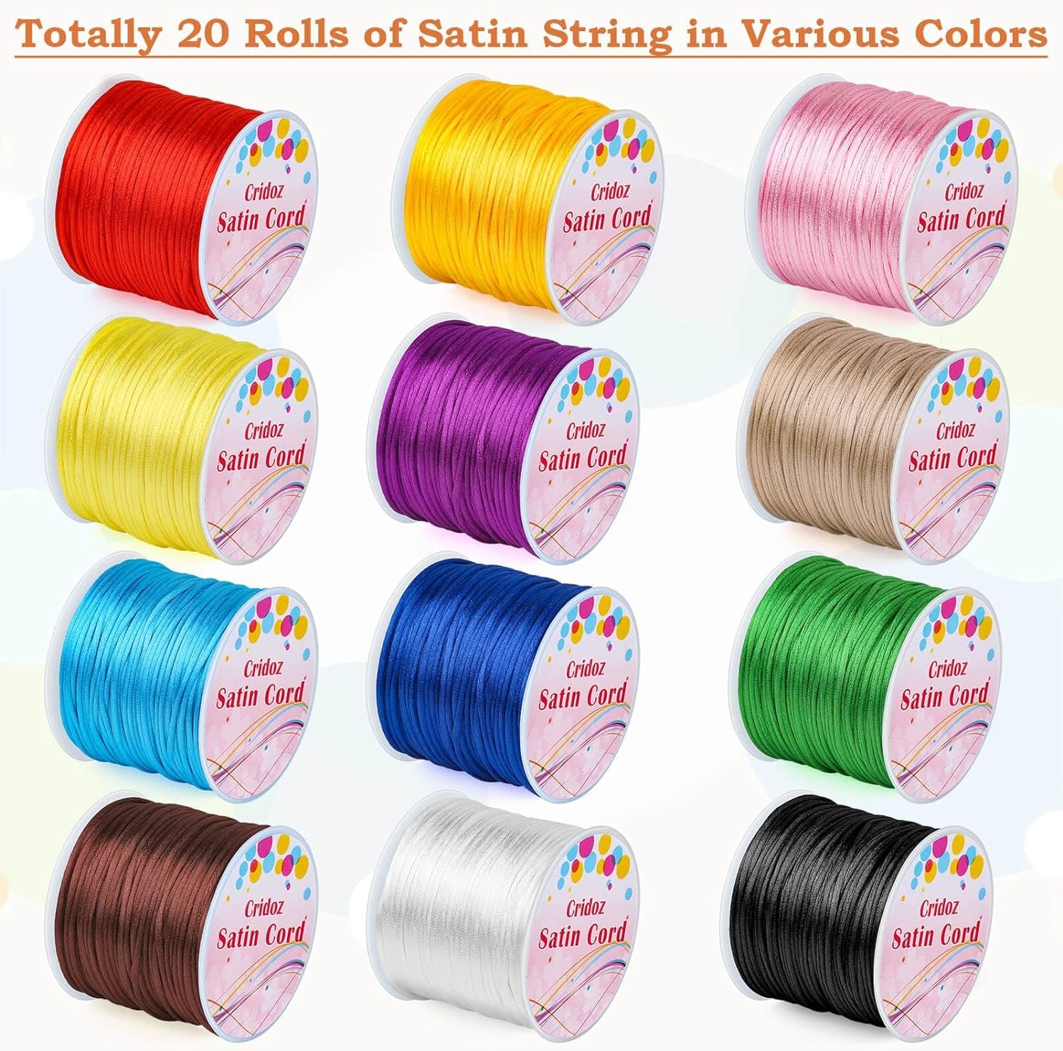 12 Rolls Nylon String for Bracelets, Satin Rattail Silk Cord Silky Beading String for Kumihimo, Braided Bracelets, Pendants Necklace, Macrame Craft, Keychains Lanyards, Jewelry Making